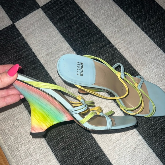 Colorful rainbow wedge Stuart weirzman heeled sandals